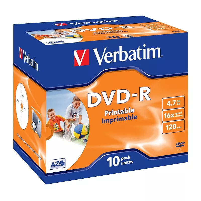 DVD-R Verbatim, 4.7GB, 16x Speed, Jewel Case (10 St�ck), bedruckbar